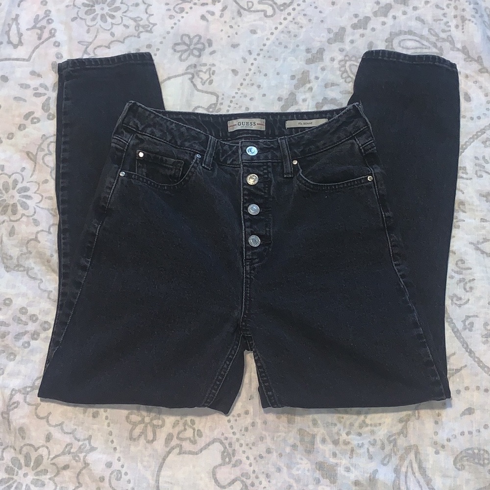 Guess 90’s Skinny Button Fly Black Skinny Jeans Sz 28